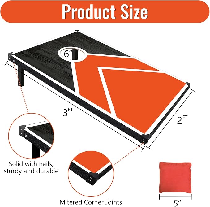 Cornhole Board Set, 3'x2' Cornhole Set, Corn Hole Boards Set, Lightweight Corn Hole Set Includes 2 Cornhole Boards, 8 Cornhole Bean Bags & Carry Case for Outdoor Games