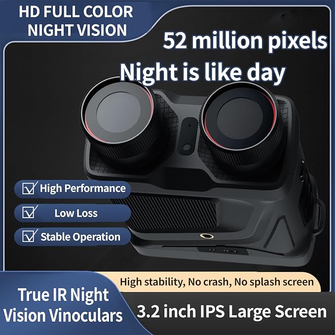 4K Night Vision Goggles,Night Vision Binoculars for Adults,3.2'' IPS Screen,Infrared Camera, 10X Digital Zoom,4000mAh Battery Binoculars with 64GB TF Card,WiFi,Hunting & Camping Gear-N002