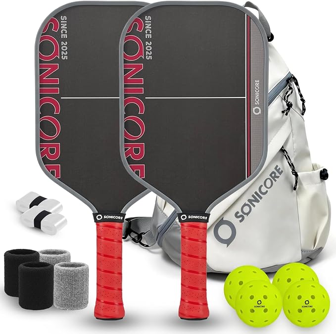 Pickleball Paddle Set, T700 Carbon Fiber, 16mm Core for Control & Spin, Includes 1 Paddle, Paddle Sleeve Cover, 2 Wristbands & 1 Grip Tape | Sonicore CourtVibe