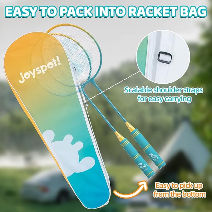 Badminton Rackets Set of 4 for Outdoor Backyard Games,Including 4 Rackets, 6 Nylon Shuttlecocks, 4 Replacement Grip Tapes and 1 Carrying Bag, Lightweight Badminton Racquets for Kids Adults Beginners