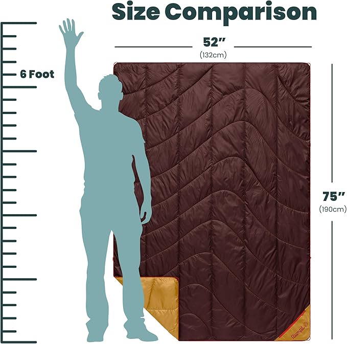Rumpl Backcountry Puffy Blanket, Ultra-Portable and Lightweight Adventure Blanket, 1-Person (52x75 inches), Redwood