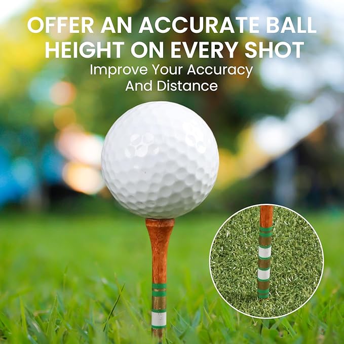 Golf Tees Wood 3 1/4 2 3/4 Inch Value 500/1000 Pack with Bright Colors & Consistent Height, High Visibility with Gold Stripes for Course Practice