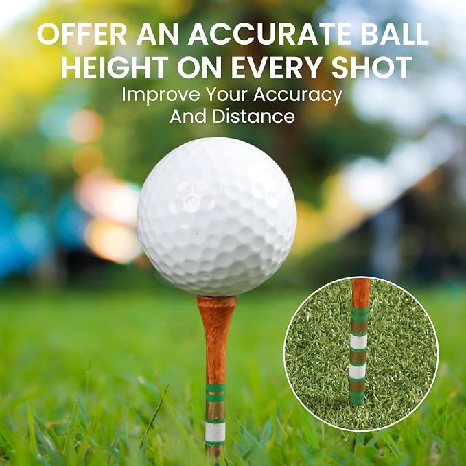 Golf Tees Wood 3 1/4 2 3/4 Inch Value 500/1000 Pack with Bright Colors & Consistent Height, High Visibility with Gold Stripes for Course Practice