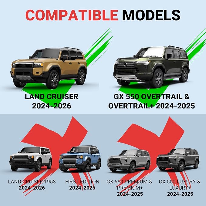Roof Rack Cross Bars Fit for 2024-2026 Toyota Land Cruiser LC250/ 2024-2025 Lexus GX550, 260lbs Heavy Duty Lockable Aluminum Roof Rails, Wide-Grip Crossbars for Cargo, Kayak, Luggage - No Drilling