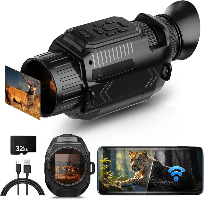 4K Night Vision Monoculars, Night Vision for Adults with WiFi, Infrared Monocular Inculde Upgrade Macro Lens Attachment, 68MP Image, 28X Digital Zoom 3600mAh Rechargeable Battery Black