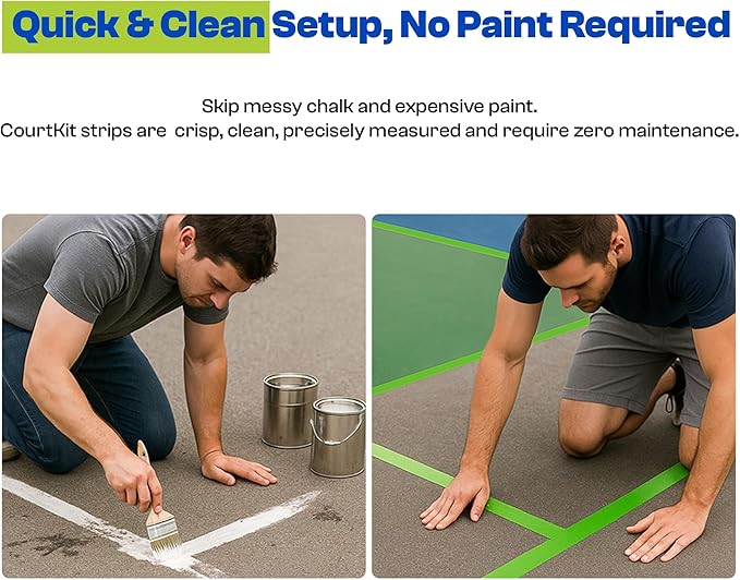 Pickleball Court Marking Kit | Pre-Measured Lines for Indoor/Outdoor Use | Pre-Measured & Pre-Cut, Ready-to-Apply Lines, Indoor & Outdoor Use, Waterproof, No Residue, Temporary or Permanent