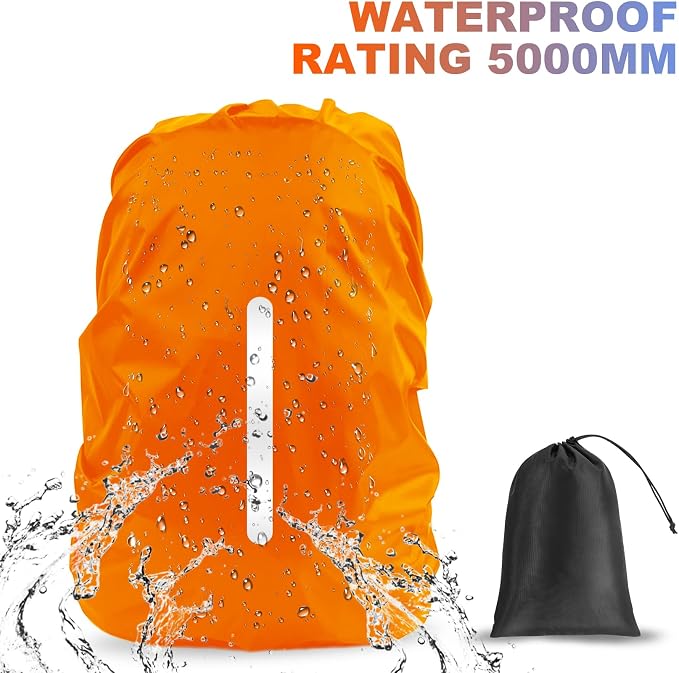 LAMA 2 Pack Waterproof Rain Cover for Backpack, Reflective Rucksack Rain Cover for Anti-Dust/Anti-Theft/Bicycling/Hiking/Camping/Traveling,XL Size (for 56L-70L Backpack), 1 Pcs Black + 1 Pcs Orange