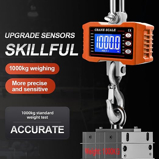 1000Kg/2200Lb Industrial Digital Hanging Scale - Heavy Duty Crane Scale with Aluminum Case & LCD Screen, High Precision Multi-Unit Switch for Garage, Market, Fishing