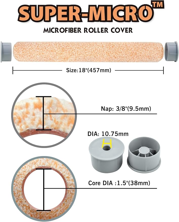 ROLLINGDOG 18 Inch Paint Roller Covers - 3/8" Nap 18" Microfiber Paint Roller Sleeves for Smooth and Semi-Smooth Surfaces, Ceiling, Wall, Floor, Decks Painting (Pack of 3)