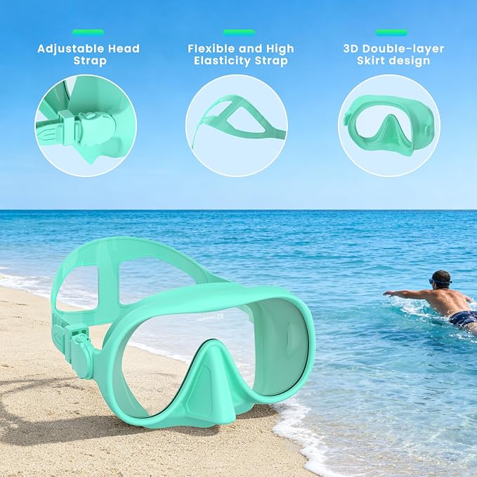 Snorkeling Gear for Adults, Snorkel Set Adult, Scuba Diving Mask, Panoramic View Anti-Leak Anti-Fog Dive Swimming Goggles Tempered Glass Panoramic Wide View Travel Portable Foldable