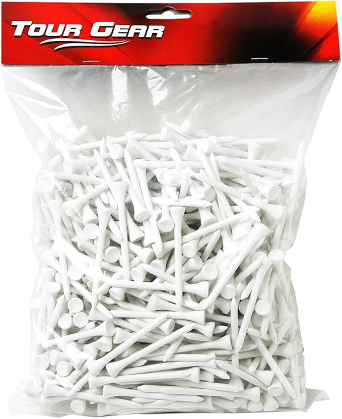 Hireko Tour Gear Wood Golf Tees White, Assorted Sizes 2-3/4 inch or 3-1/4 inch Tall Golf Tees, 100, 500 Bulk Packs