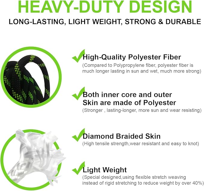 131ft/40m High Strength Static Climbing Rope UIAA Certified 10mm 3/8 Inch Rope Black & Fluorescent Green for Rappelling Fire Rescue & Outdoor Climbing