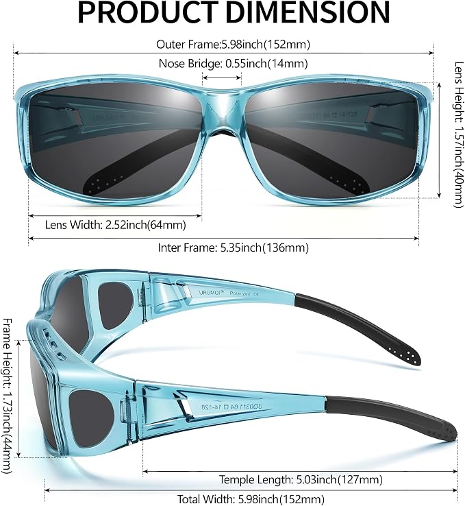 URUMQI Polarized Sunglasses Fit Over Glasses for Men Women, Wraparound Sun Glasses UV400 Protection for Driving Fishing
