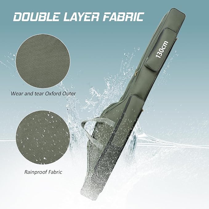 Fishing Rod Case with Fishing Tackle Box Portable Folding Rod Case Pole Reel Storage Bag Gears Organizer (130CM)