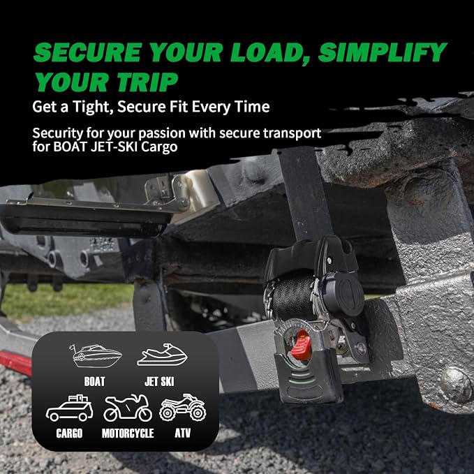 MOTO4U 2" x 9' Stainless Steel Retractable Ratchet Straps,Bolt on Retractable Ratchet Straps,Heavy Duty Transom Tie Downs with Extension & Bolt Set for Motorcycle, Trailers, Boats, ATVs, UTVs