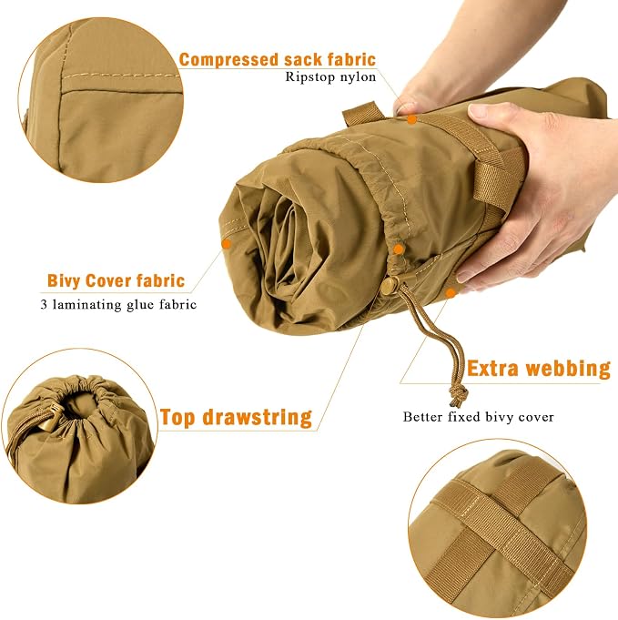 Akmax.cn Bivy Cover Sack for Military Army Modular Sleeping System, Waterproof Outer Shell for Sleeping Bag, Minimalist Stealth Shelter