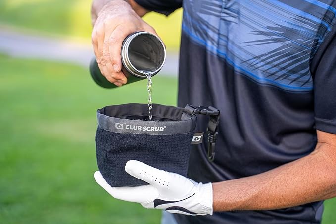 Club Scrub Golf Club and Golf Ball Cleaning Bag, Waterproof Clean Face Technology Liner, Detachable Clip, Machine Washable, Cleans Club Grooves, Dry Exterior (Neoprene or Microfiber Option Available)