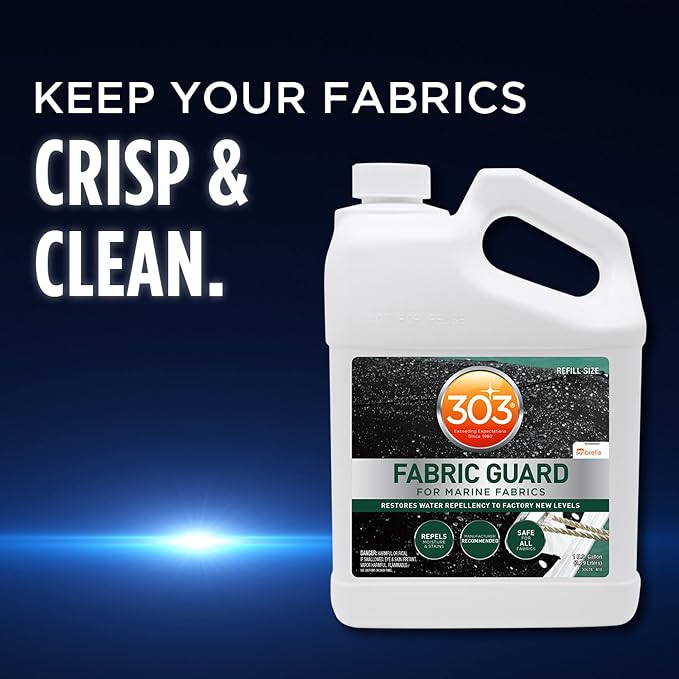 Restores water and stain resistance on boat covers, canvas, and marine fabrics.