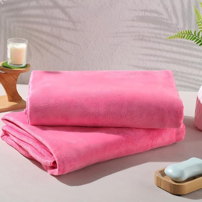 Mixweer 2 Pcs Oversized Bath Towels, 40 x 80 Inch Giant Microfiber Jumbo Bath Sheets Ultra Soft Bathroom Microfiber Quick Dry Absorbent Shower Towels for Spa Camping Beach (Hot Pink)