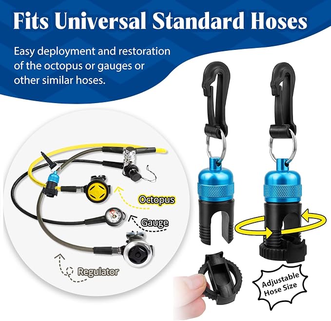 2PACK Scuba Regulator Hose Holder, Magnetic Adjustable Octopus Holder Octo Tank Retainer with Clip, Installs to Your BCD Easily!