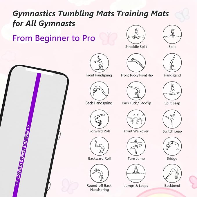 VOFiTNY All Purpose Gymnastics Mat 6.6/10/13/16/20 ft Sturdy Inflatable Tumble Track for Home/Gym