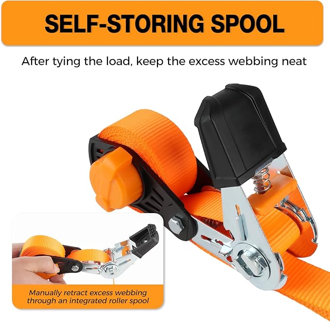 Ratchet Straps Heavy Duty 4 Pack -15 FT - 1500 LB Break Strength – with Safety Lock Chromoly S Hooks - Cargo Straps for Moving, Appliances, Motorcycle Self-Storing NeatStrap