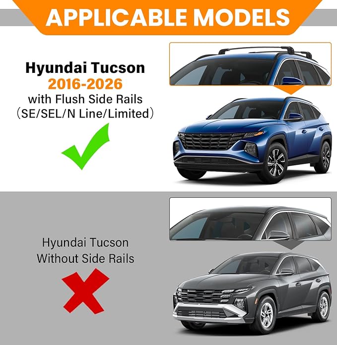 300lbs Roof Rack Cross Bars Compatible with Hyundai Tucson 2016-2026 SE/SEL/N Line/Limited with Lock, Aluminum Anti-Rust Crossbars for Rooftop Cargo Luggage Kayak Canoe Bike Snowboard
