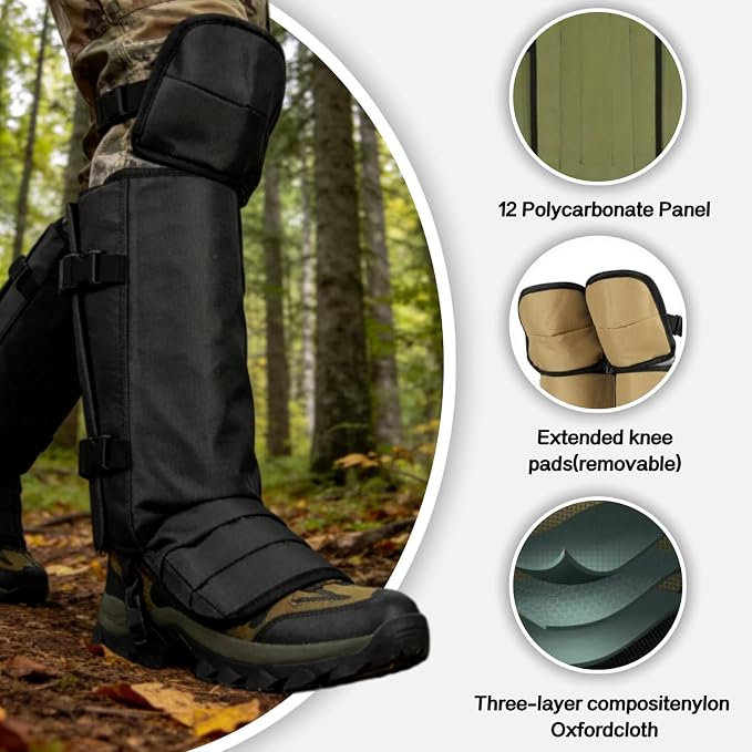 Snake Gaiters for Hunting, Snake Guards for Legs, Waterproof Snake Chaps Gaiter Leggings for Men & Women, Extended Knee Pads Snake Bite Protection, Snake Proof Gaiters with Adjustable Size