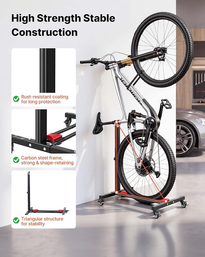 VEVOR Bike Stand 2 Pack, Freestanding Vertical & Horizontal Bike Storage Rack, with Lockable Casters, Height Adjustable Carbon Steel Upright Garage Bicycle Floor Stand, for 20-29 in Wheels, Black
