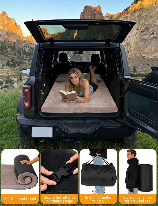 Memory Foam Camping Mattress Pad, Ventilated Breathable Design CertiPUR-US & Oeko-TEX Certified Sleeping Pad Waterproof 3inch Non-Slip Portable Sleeping Camping Mat with Storage Bag for Car Travel