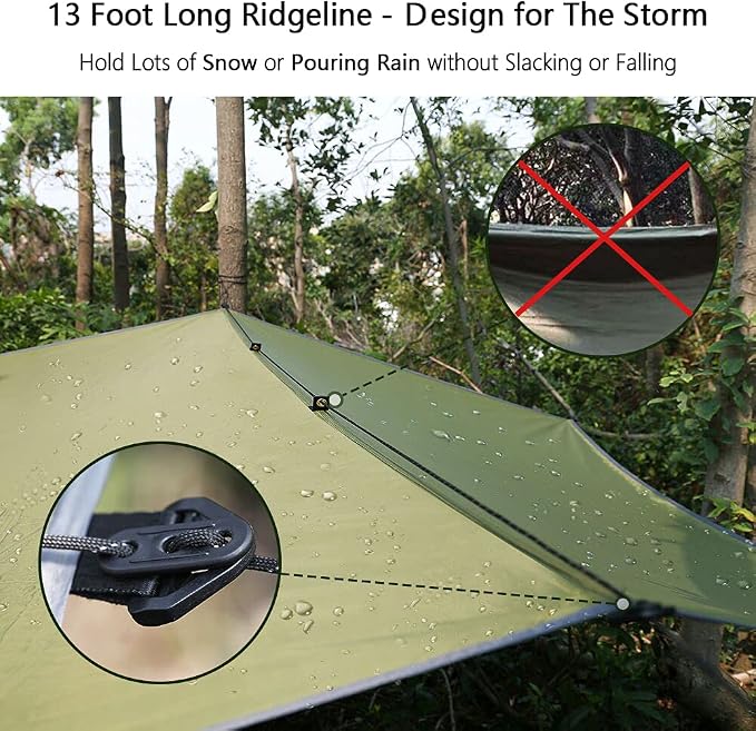 Sunyear Camping Hammock Shelter System - Complete Kit with Single Trapezoid Hammock (106"x55", 500lbs) and 9.8x9.5ft Waterproof Rain Fly Tarp