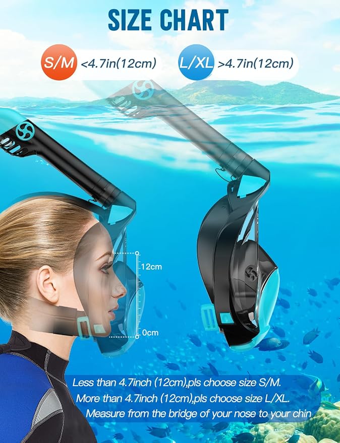 Full Face Snorkel Mask for Adults, 180° Panoramic Anti-Fog Snorkeling Gear with Dry Top System & Camera Mount, Foldable Anti-Leak Design for Travel, Swimming & Ocean Snorkeling