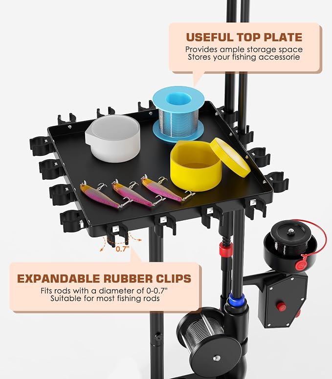 Roylvan Fishing Rod Holders for Garage, 360° Rotating Vertical Fishing Rod Rack, Metal Fishing Pole Stand Holds 16 Rods, Fishing Gear Equipment Storage Organizer for Ground, Fishing Gifts for Men