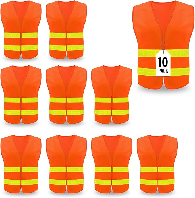 Safety Vest, Reflective High Visibility Construction Vest for Men, Work, Cycling, Runner, Surveyor, Volunteer, Road