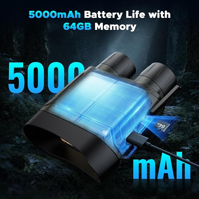 Night Vision Binoculars - 112MP 4K Night Vision Goggles, 5000mAh Battery & 64GB Card, 1500FT Range, Tactical Flashlight for Wildlife Hunting, Camping, Outdoor Adventure, Security Surveillance