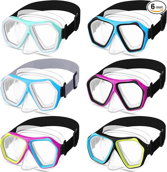 Fabbay 6 Pcs Adult Youth Swim Goggles with Nose Cover Elastic Strap Anti Fog Waterproof Snorkel Wide View Diving Swim Mask