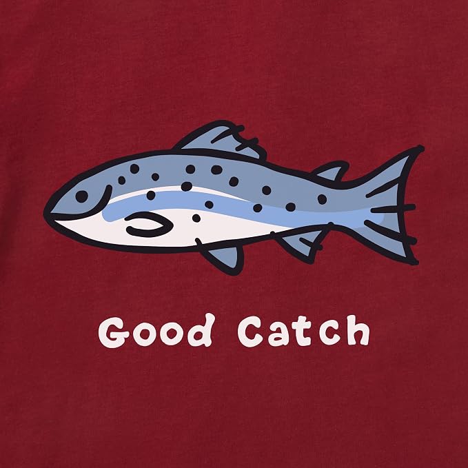 Life is Good Men's Crusher Tee Shirt, Short Sleeve Cotton Graphic T-Shirts, Good Catch Fish