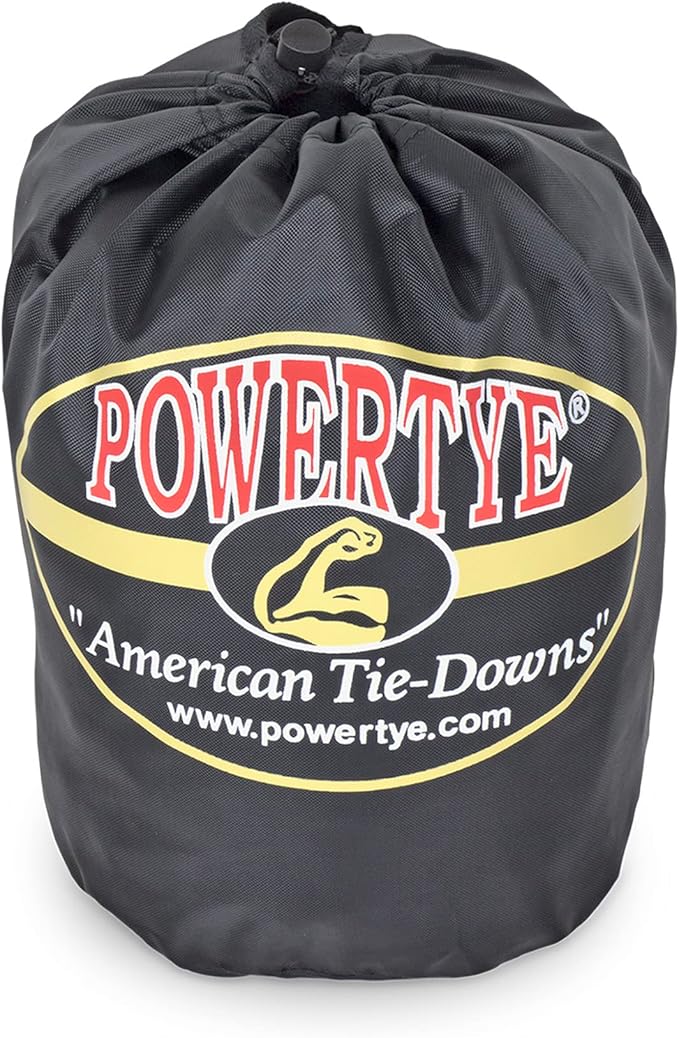 PowerTye 1.5 inch x 10ft Extra Long Ratchet Tie Down Straps, Heavy Duty with Carabiner Hooks, Soft-Tye & Bag, for Motorcycle, ATV & Cargo - 1,000 lb WLL - Made in USA - Silver/Black Pair