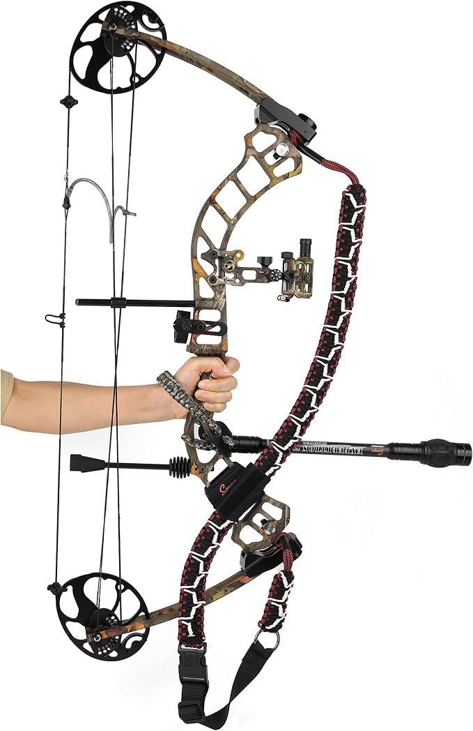 SUNYA Paracord Compound Bow Sling with V2 Upgraded Magnetic Connection System. Lightweight Hands Free Shoulder Carrying Sling for Bow Hunting, Field Archery and 3D