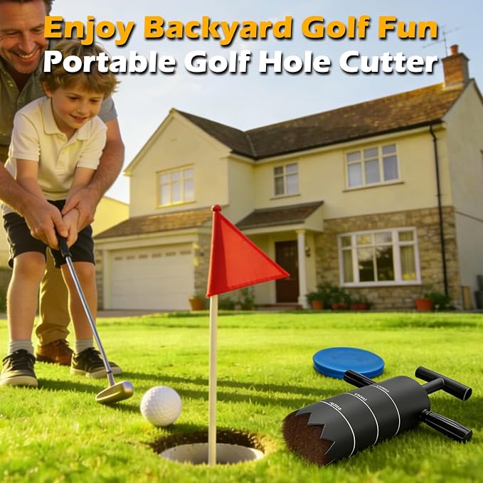 Portable Golf Hole Cutter with Detachable Handle, USGA Standard 2/4/6 Inch Hole Digger Kit – Includes Golf Cup Covers & Built-in Soil Ejector – Ideal for Backyard, Lawn, Garden Putting Green Practice