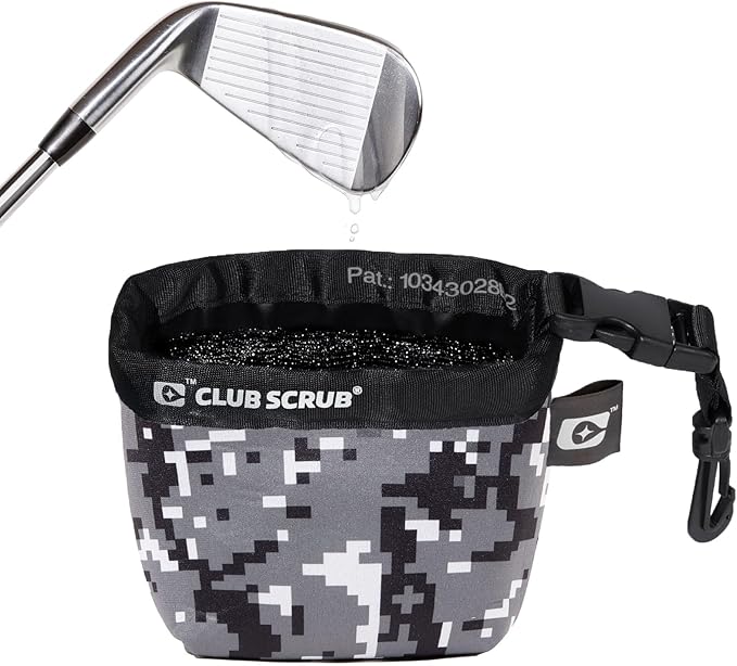 Club Scrub Golf Club and Golf Ball Cleaning Bag, Waterproof Clean Face Technology Liner, Detachable Clip, Machine Washable, Cleans Club Grooves, Dry Exterior (Neoprene or Microfiber Option Available)