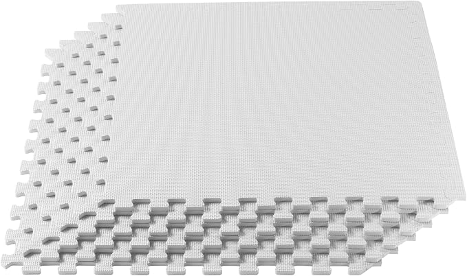 We Sell Mats 1/2" Thick Multipurpose EVA Foam Exercise Floor Mat, Interlocking Tiles, Anti-Fatigue for Home or Gym, 24 in x 24 in, 4 Tiles, White