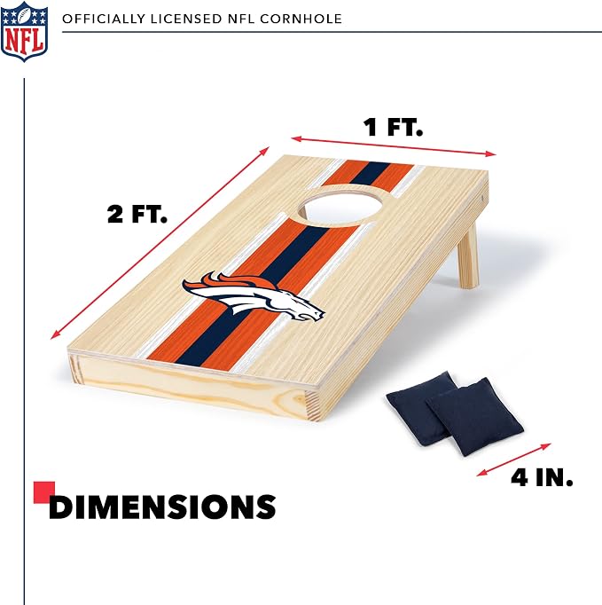 NFL Football Portable Size 1' x 2' Solid Wood Cornhole Set with Direct Print HD Team Graphics – Travel Size