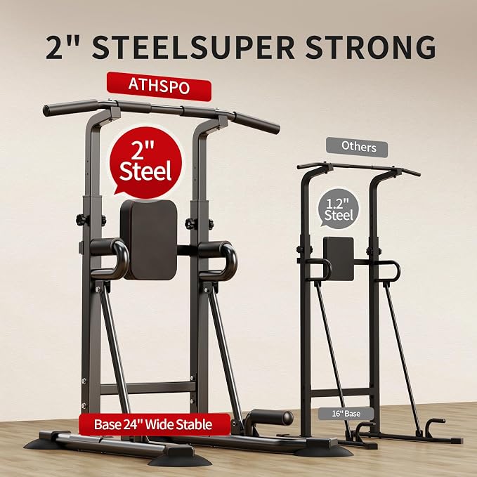 Power Tower Pull Up Bar Station, 450 lbs Capacity, Heavy-Duty 2" Steel Frame, Stable X-Base, Adjustable Dip Station for Home Gym