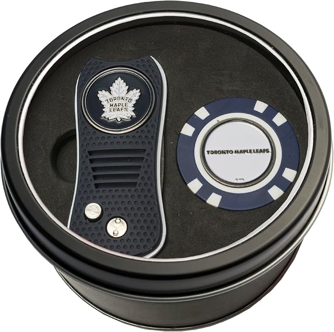 Team Golf NHL Gift Set Retractable Divot Tool & Chip, Includes 2 Double-Sided Enamel Ball Markers, Patented Design, Less Damage to Greens, Retractable Mechanism