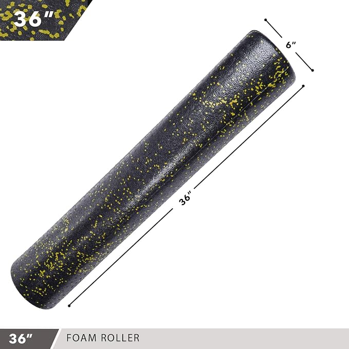 Day 1 Fitness High Density Muscle Foam Rollers - Sports Massage Rollers for Stretching, Physical Therapy, Deep Tissue, Myofascial Release - Ideal for Exercise and Pain Relief - Speckled Yellow, 24”