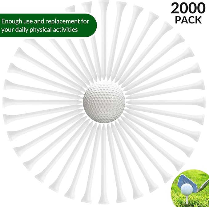Mudder 2000 Pcs Bamboo Golf Tees Bulk Professional Golf Tees Reduce Friction Side Spin for Club Men Women Kids Accessories