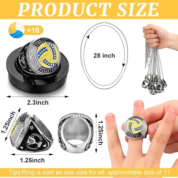 Highergo 10 Pcs Basketball Softball Baseball MVP Dancer Champion Trophy Ring with Display Stand Star Football Soccer Volleyball Golf Cheerleading Bowling Track Field