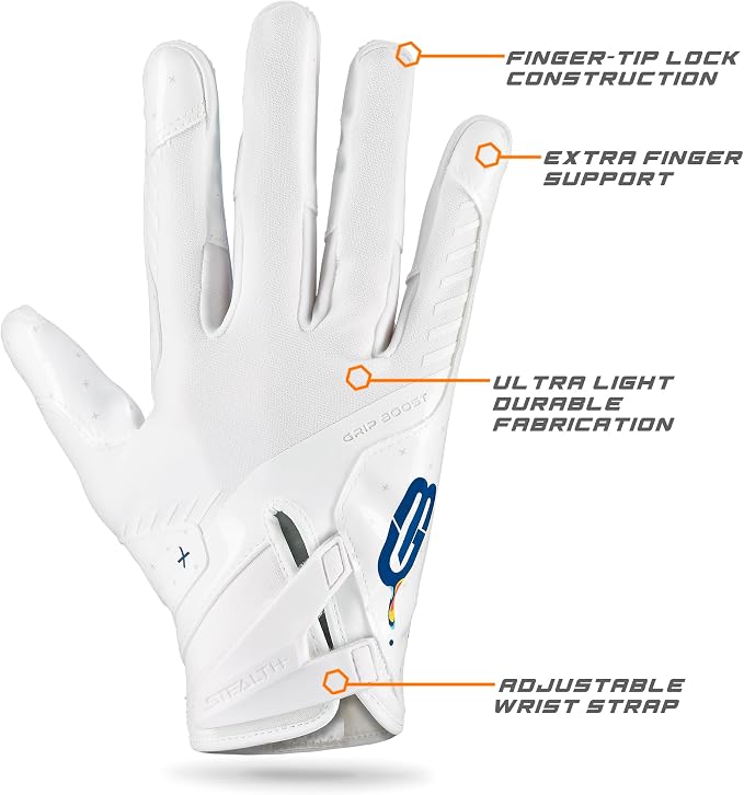 Grip Boost Football Gloves - Peace Stealth 6.0 Boost Plus Sticky Technology - Adult and Youth Football Gloves for Wide Receiver - Men's and Boys Sizes