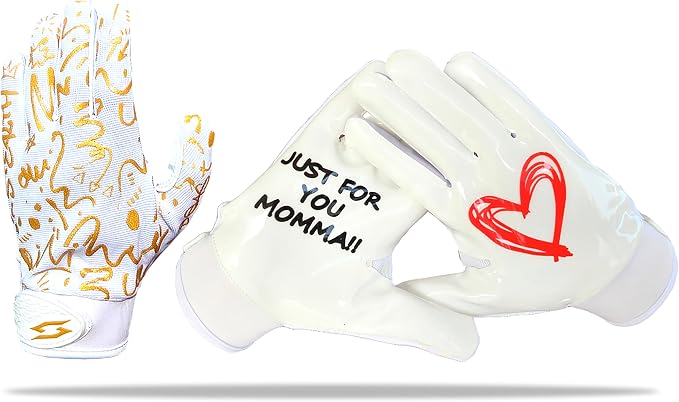 Just for You Momma Football Receiver Gloves - Black White Battle College Lineman Football Gloves Adult Youth Men’s Small to XXL Sizes Money